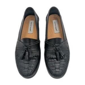 DAVID TAYLOR Shoes Men9D Kennedy Tassel Loafers Leather Woven Black SlipOn #1146